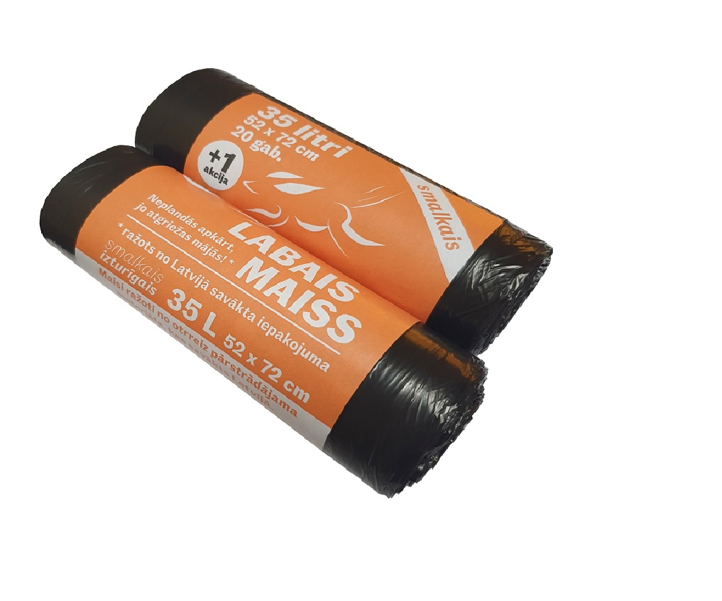 ATKRITUMU MAISI LABAIS MAISS LDPE, SMALKIE, 35L, MELNI, 52X72CM, 10MK, 20GAB