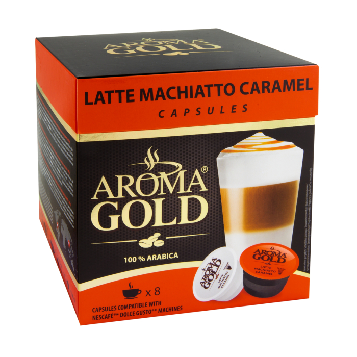 KAFIJAS KAPSULAS AROMA GOLD LATTE MACCHIATO CARAMEL 16X11,25G